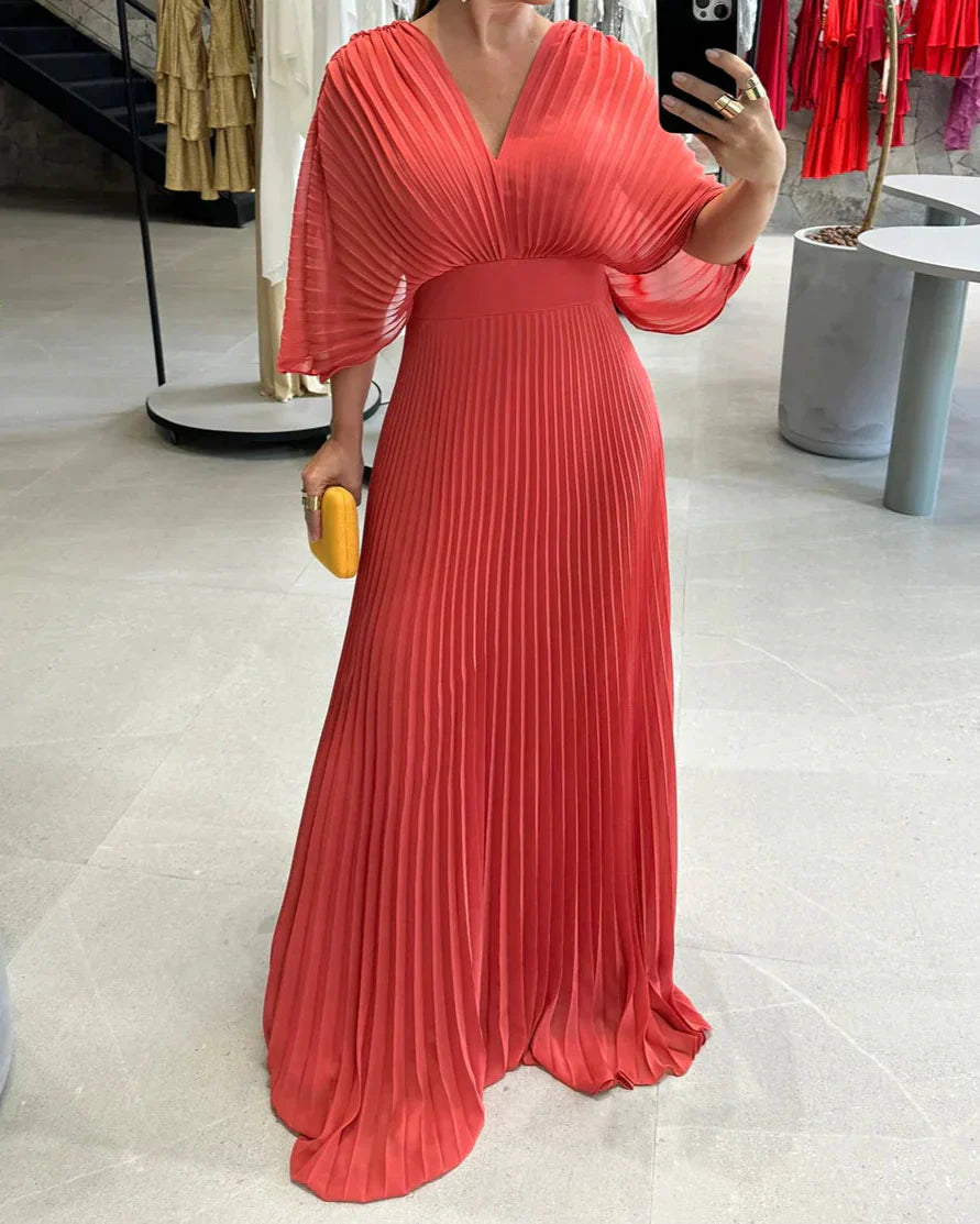 Athena™ - Elegantes Plissee-Maxikleid mit V-Ausschnitt