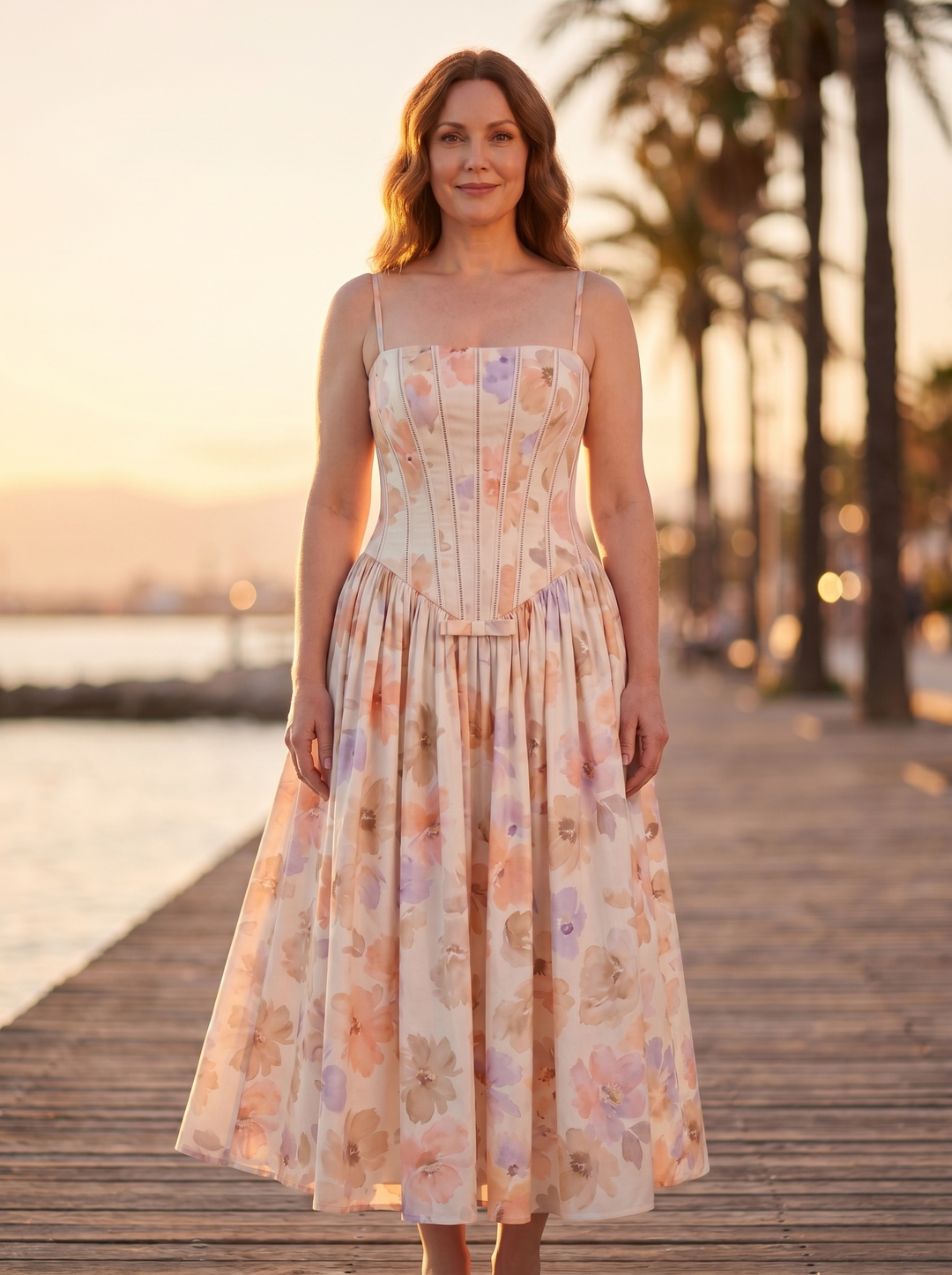 Romina™ - Romantisches Korsage-Midikleid mit Pastell-Blüten