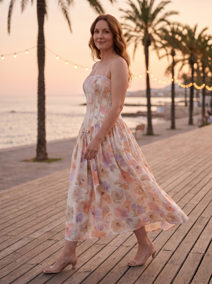Romina™ - Romantisches Korsage-Midikleid mit Pastell-Blüten